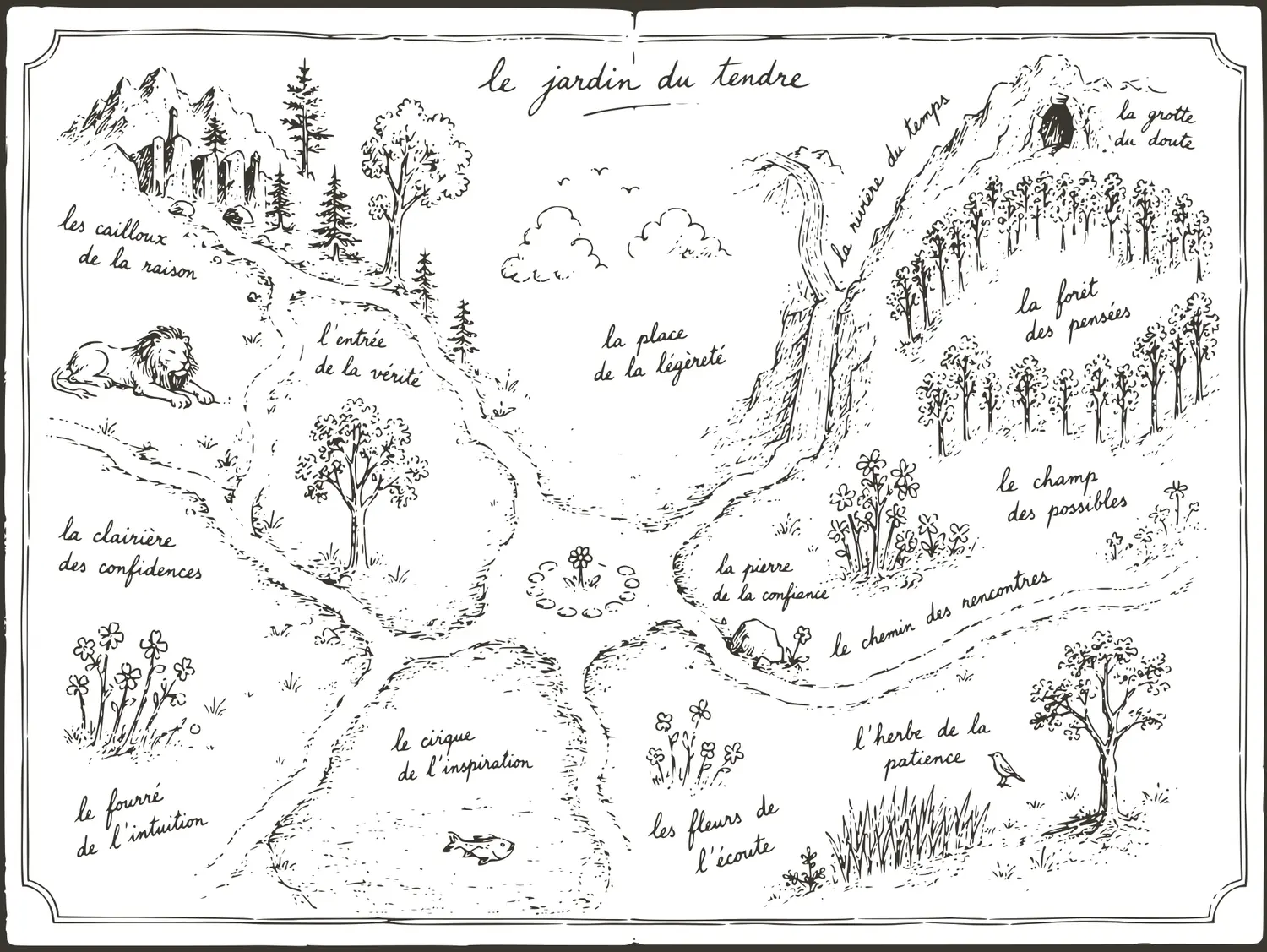 Carte manuscrite de la traversée intérieure